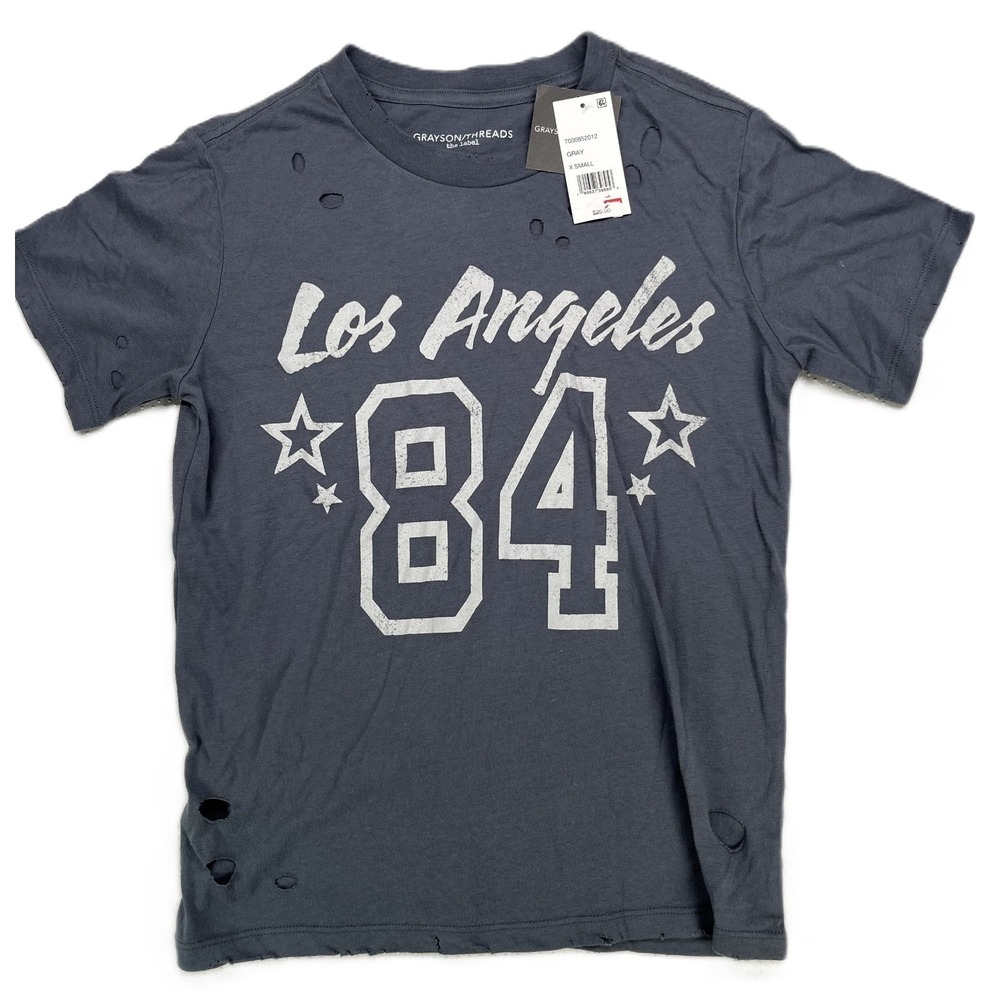 Grayson Threads, the Label Juniors' Sporty Distressed Tee Gray Size XS NWT